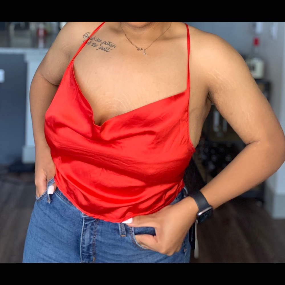 Strappy cowl neck crop top